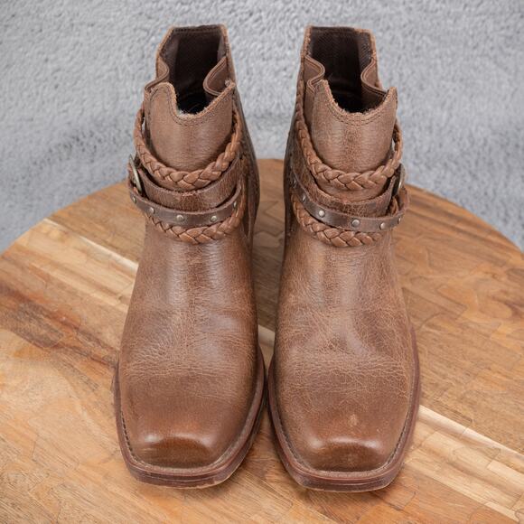 Justin Winona Women's Ankle Booties Brown Leather Cowboy Western 6 B - Picture 2 of 7